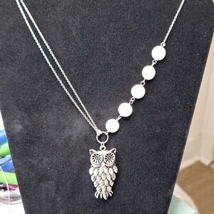 Owl pendant with mother of pearl beaded necklace